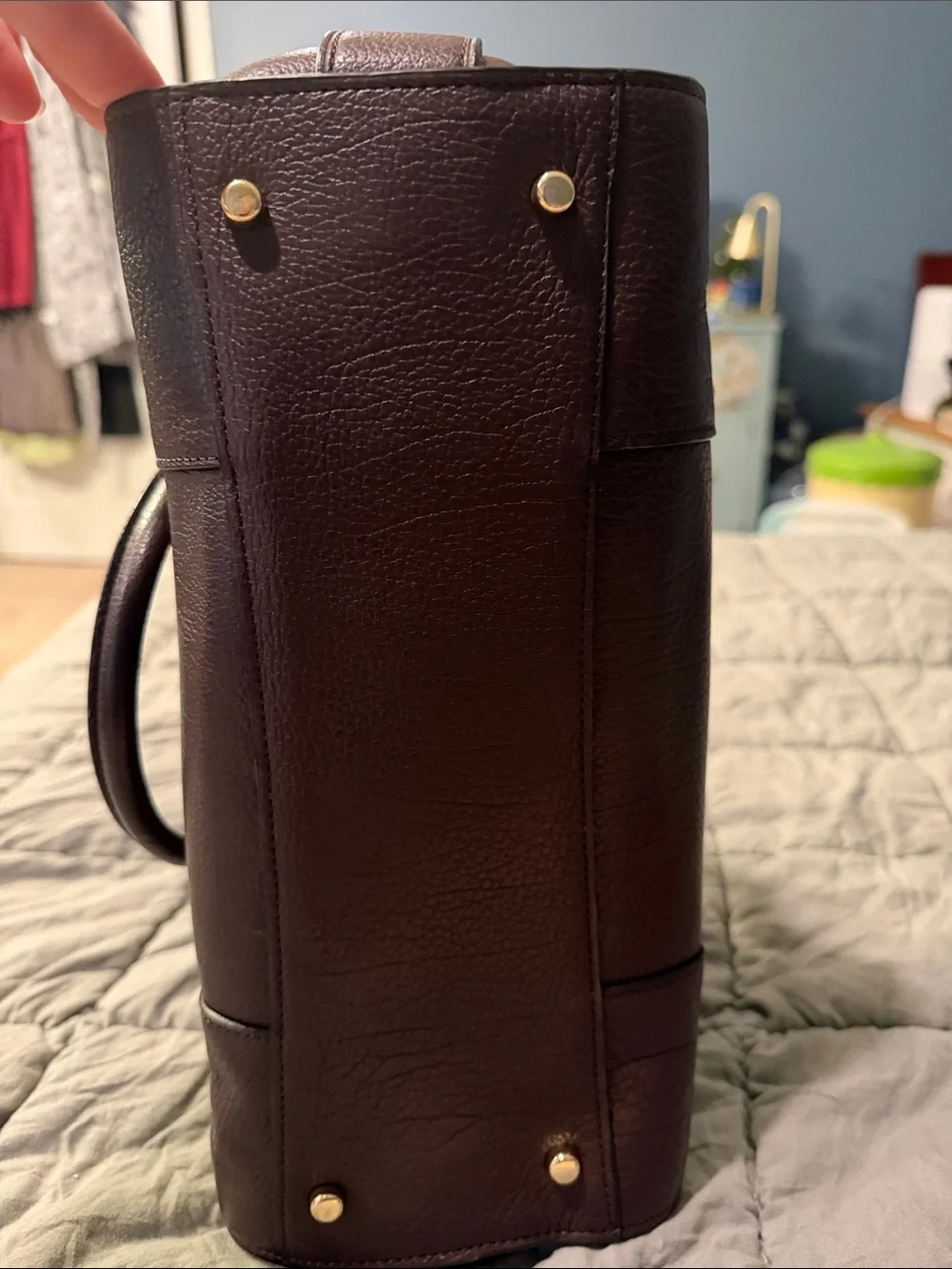 Coach Plum Leather Satchel with Gold-Tone Hardware